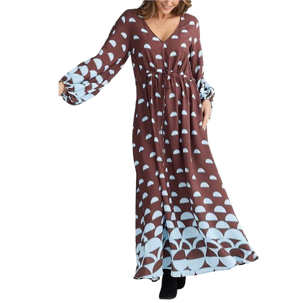Brave + True $228 Daylight Long Sleeve V-Neckline Tie Front Printed Maxi Dress S